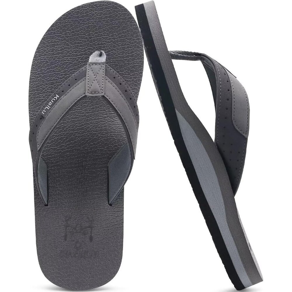 〽️Men's Flip Flop Sandal Gray Leather Slip On Arch Support Comfortable Shoes